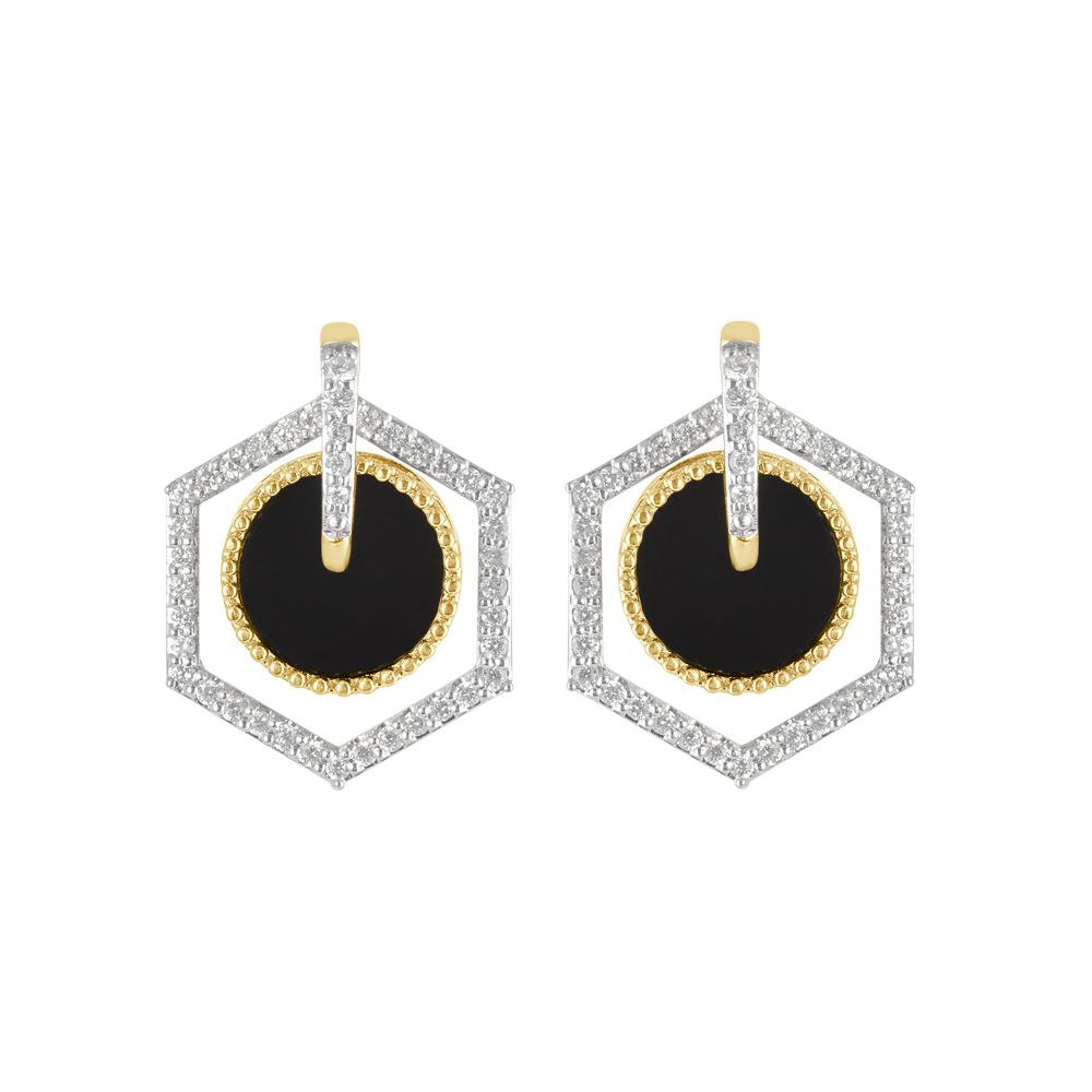 Geometric Desired Earrings With Black Onyx and Diamonds-All Jewellery-BSE23A07-D421X0B