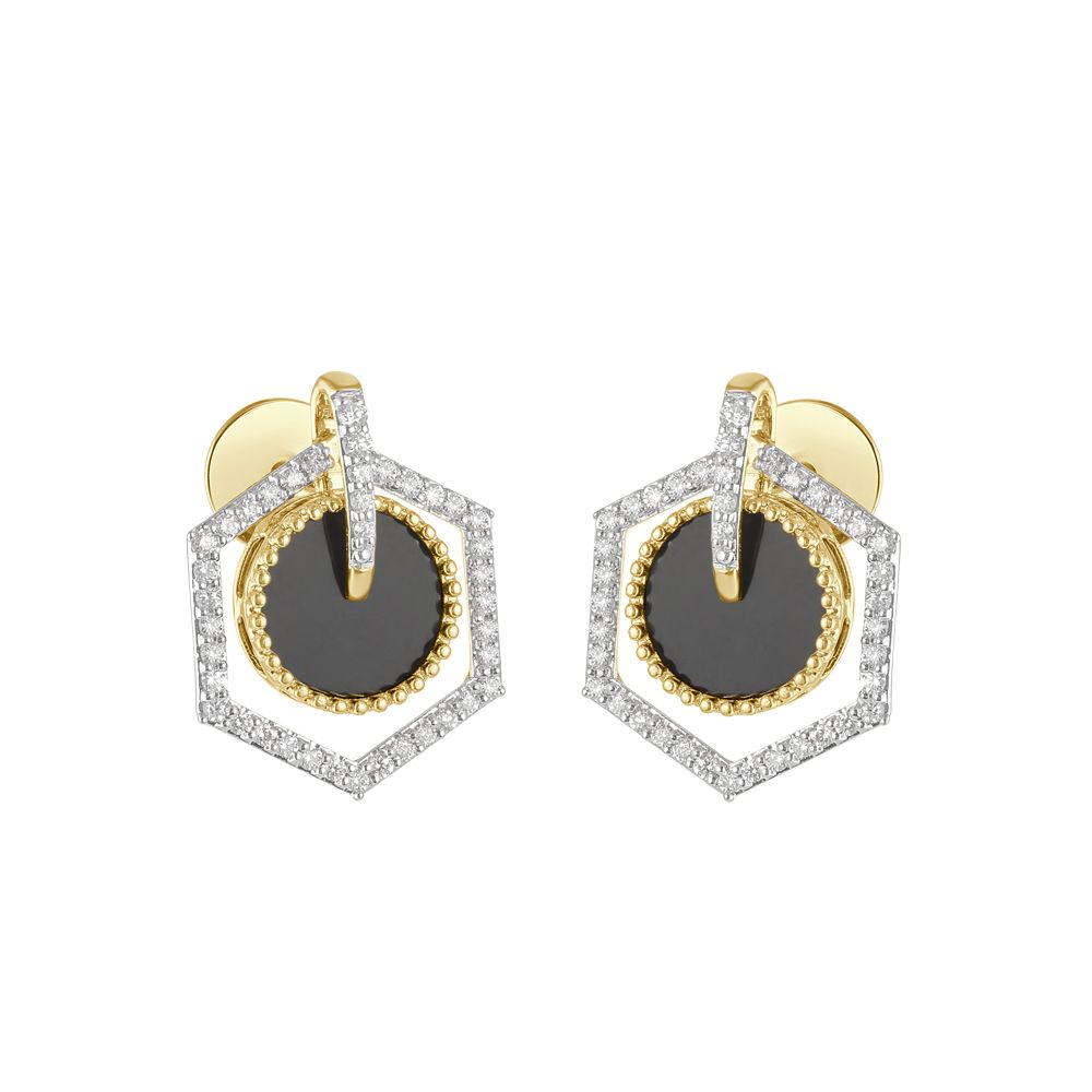 Geometric Desired Earrings With Black Onyx and Diamonds-All Jewellery-BSE23A07-D421X0B