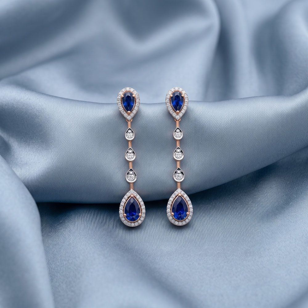 Blue Sparkle Diamond Drop Earrings -All Jewellery-BSE25A03-D441X2B