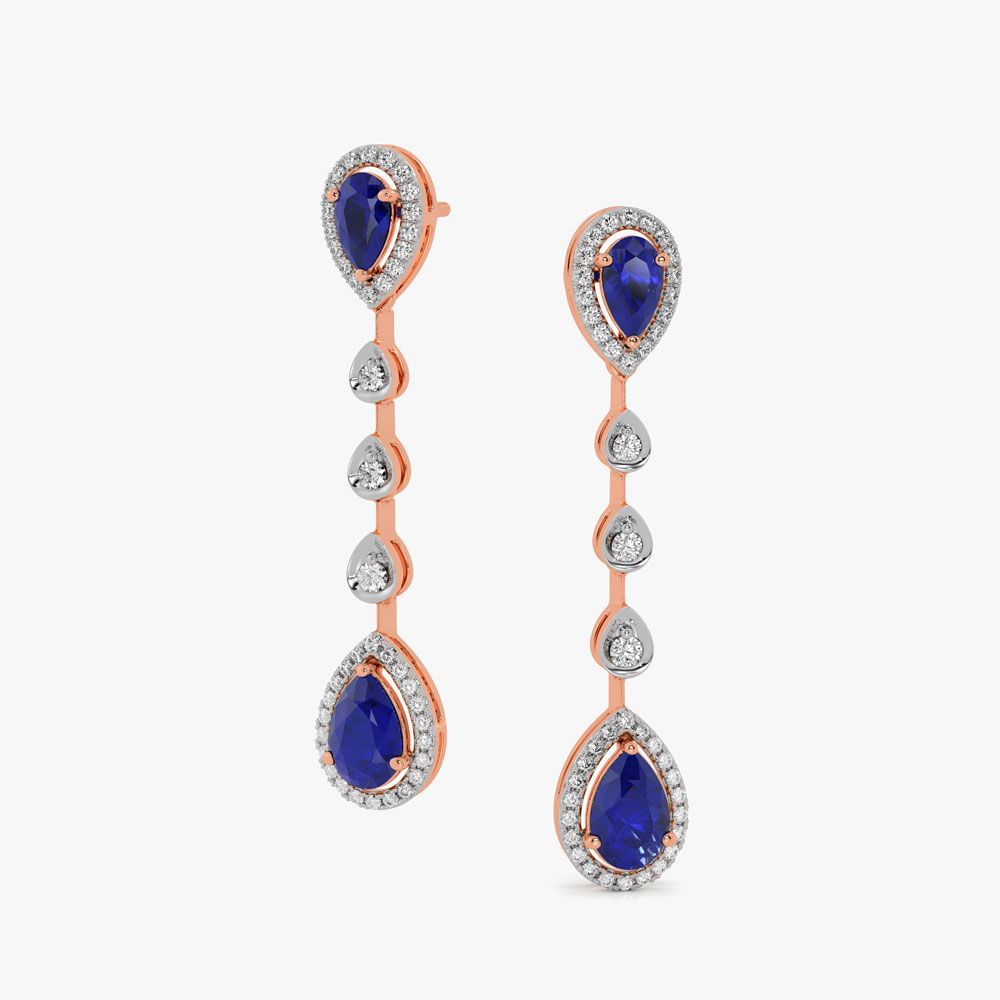 Blue Sparkle Diamond Drop Earrings -All Jewellery-BSE25A03-D441X2B
