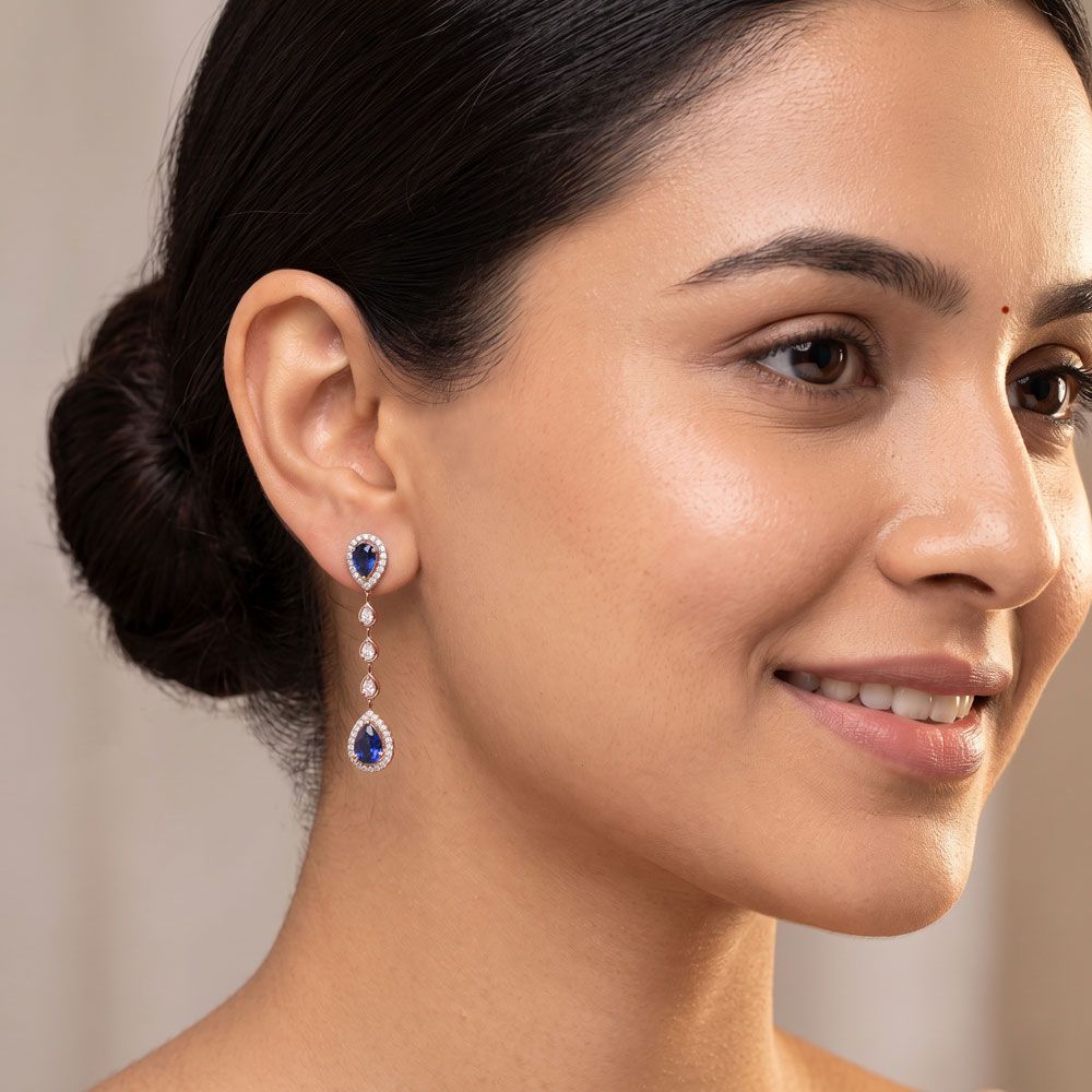Blue Sparkle Diamond Drop Earrings -All Jewellery-BSE25A03-D441X2B