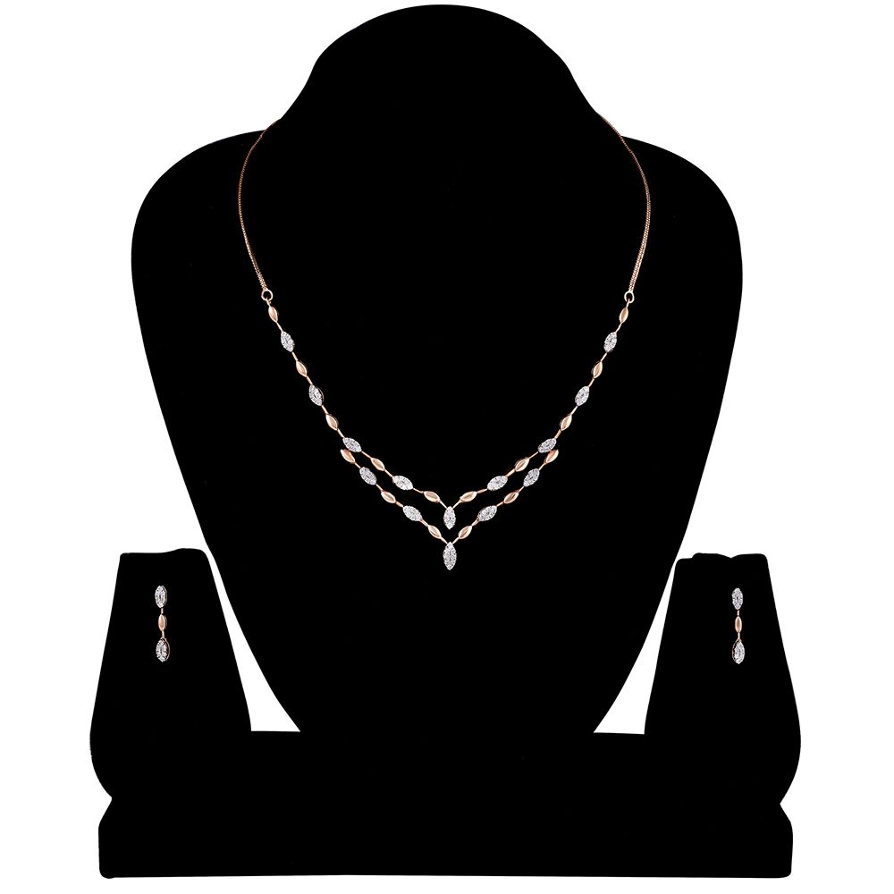 Simple Rose Gold Geometric Diamond Necklace Set-All Jewellery-BNS23A12-D400X0B