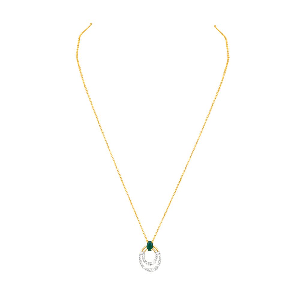Geometric Design Oval Diamond Necklace-Necklaces-BSN24A01-D435R1B