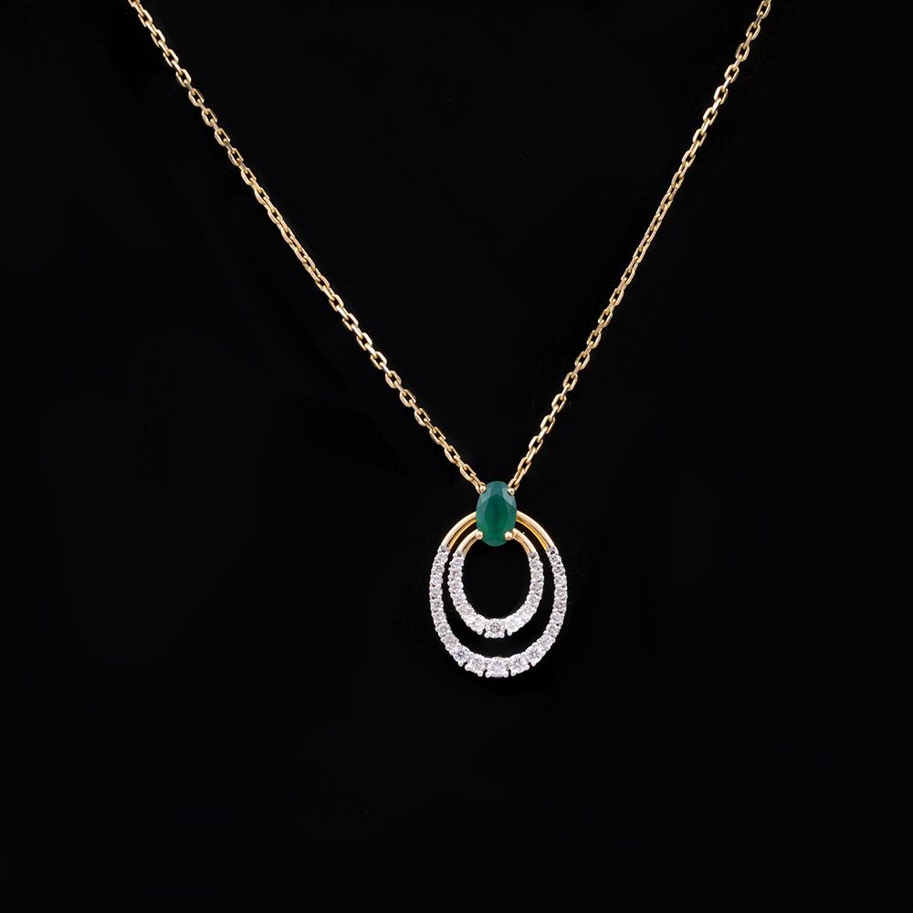 Geometric Design Oval Diamond Necklace-Necklaces-BSN24A01-D435R1B