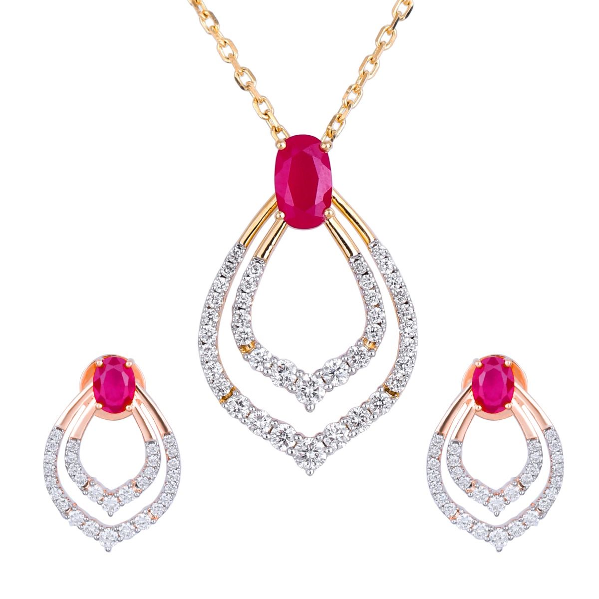 Radiant Charm Diamond Necklace Set-Necklace Sets-BNS24A02-D435R0B