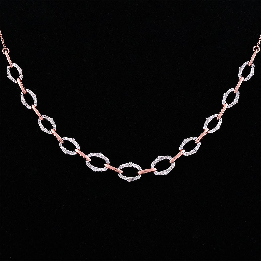 Simple Rose Gold and Diamond Necklace Set-Necklace Sets-BNS24A13-D900X0C