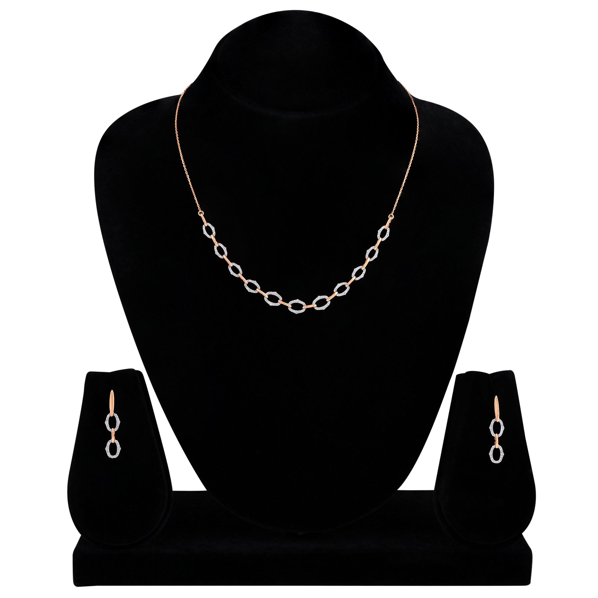 Simple Rose Gold and Diamond Necklace Set-Necklace Sets-BNS24A13-D900X0C