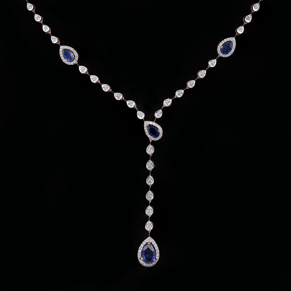 Blue Sparkle Diamond Lariat Necklace -All Jewellery-BSN25A03-D441X1B