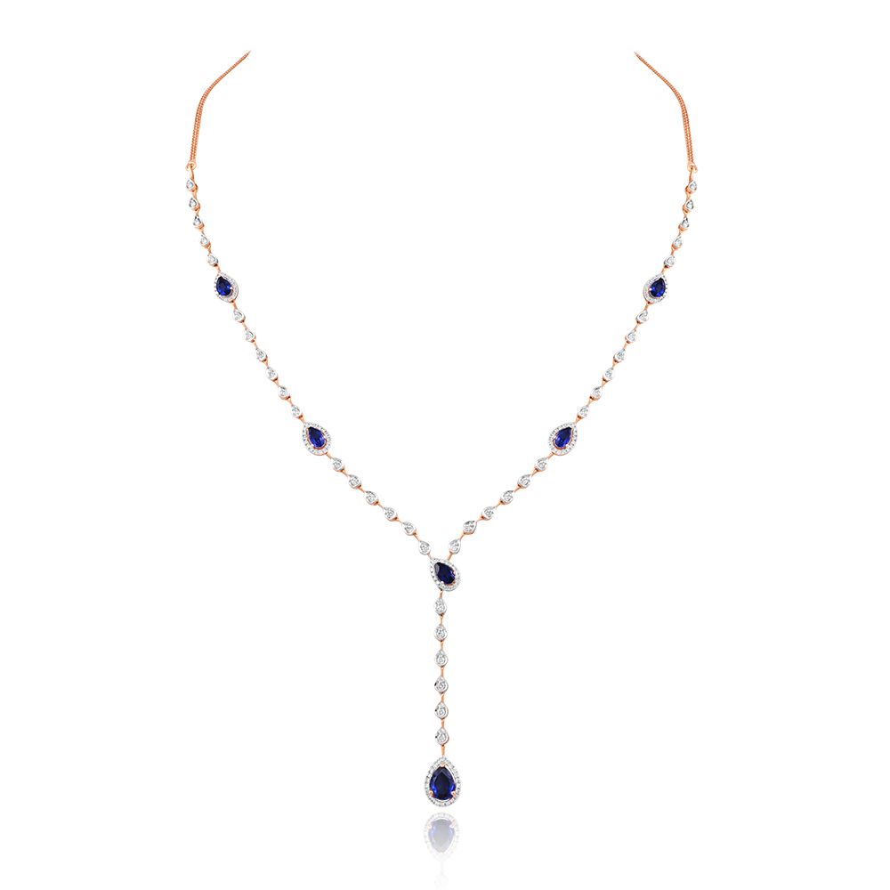 Blue Sparkle Diamond Lariat Necklace -All Jewellery-BSN25A03-D441X1B