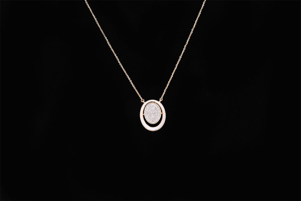 Oval Enameled Diamond Necklace-Necklaces-BSN25A08-D4C3R1C