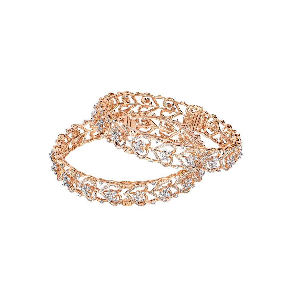 Shimmering Rose Gold and Diamond Pair Of Bangle-Diamond-CBO23A09