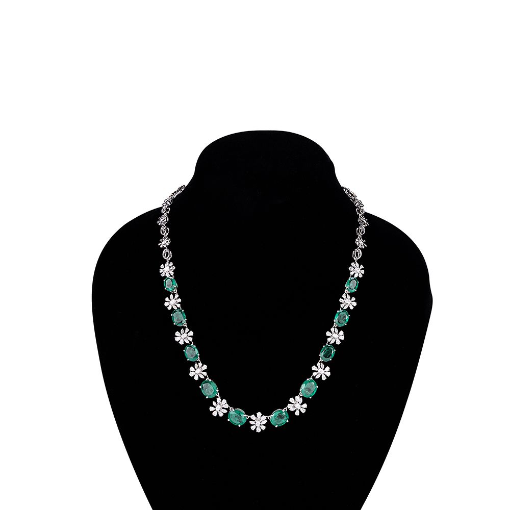  Floral Royalty Diamond and Emerald Necklace -All Jewellery-CNK23C01-D326W2B