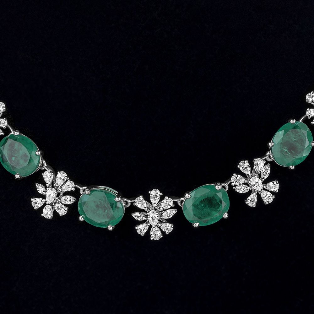  Floral Royalty Diamond and Emerald Necklace -All Jewellery-CNK23C01-D326W2B