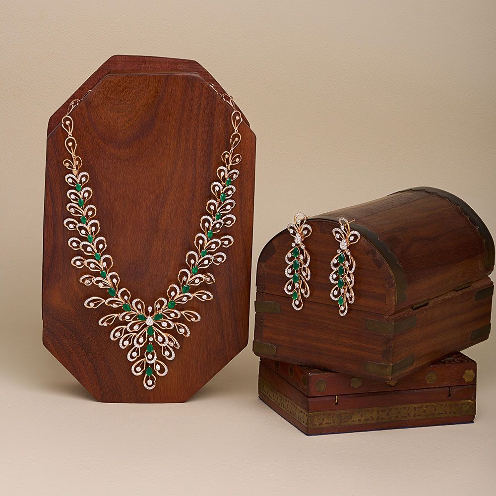 Exquisite Green Gemstone and Diamond Short Necklace Set-All Jewellery-CNS24A06-D424X0B