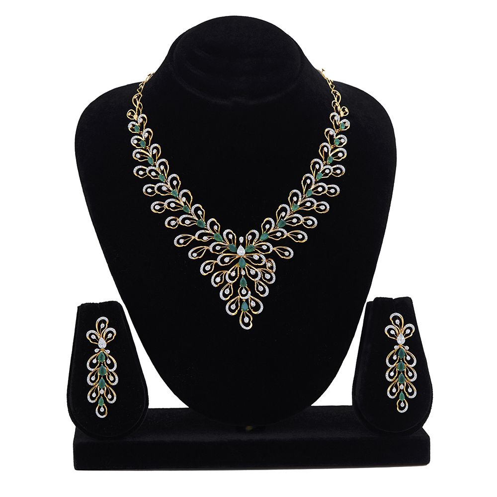 Exquisite Green Gemstone and Diamond Short Necklace Set-All Jewellery-CNS24A06-D424X0B