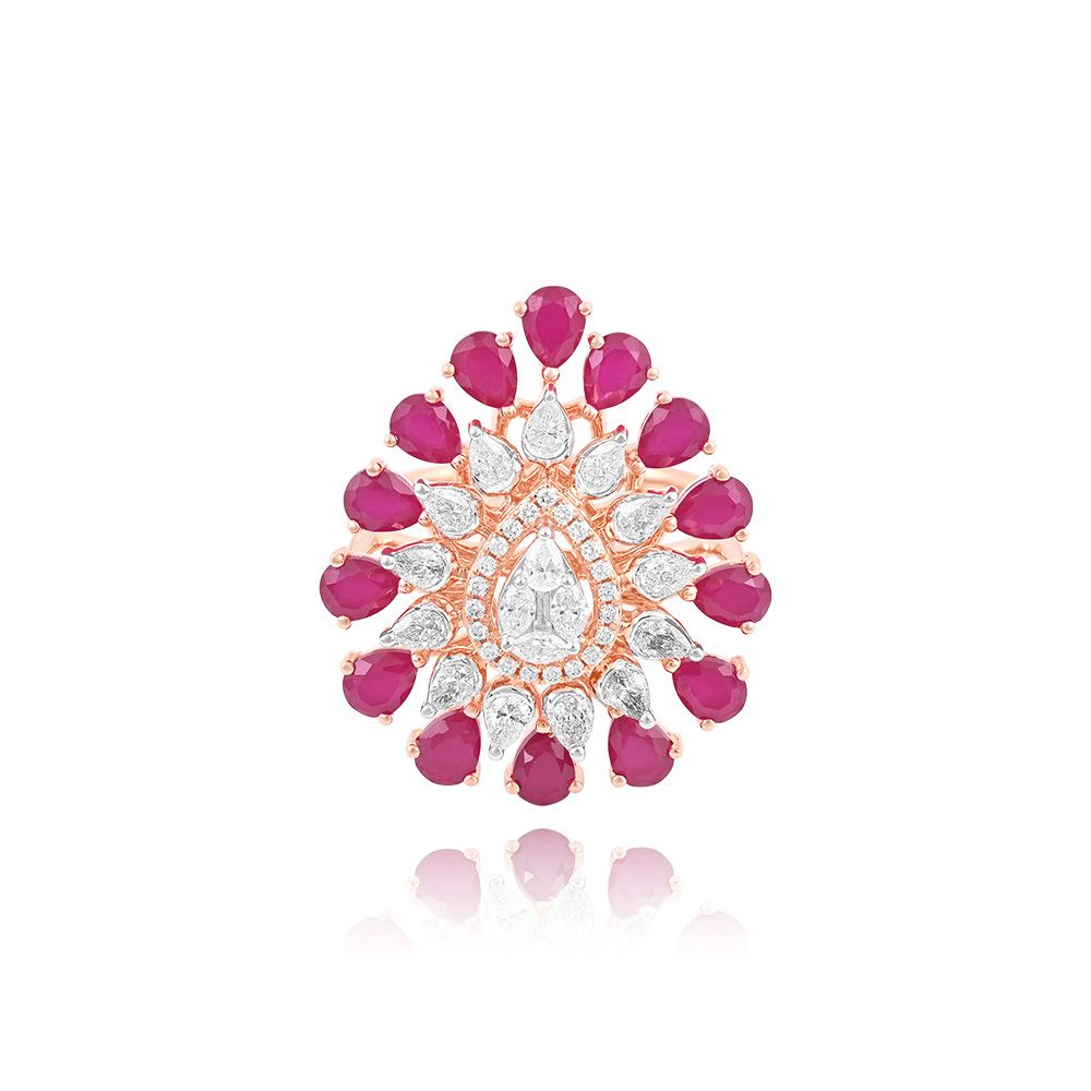  Synthetic Red Rose Gold Womens Ring -Rings-CRG24K05