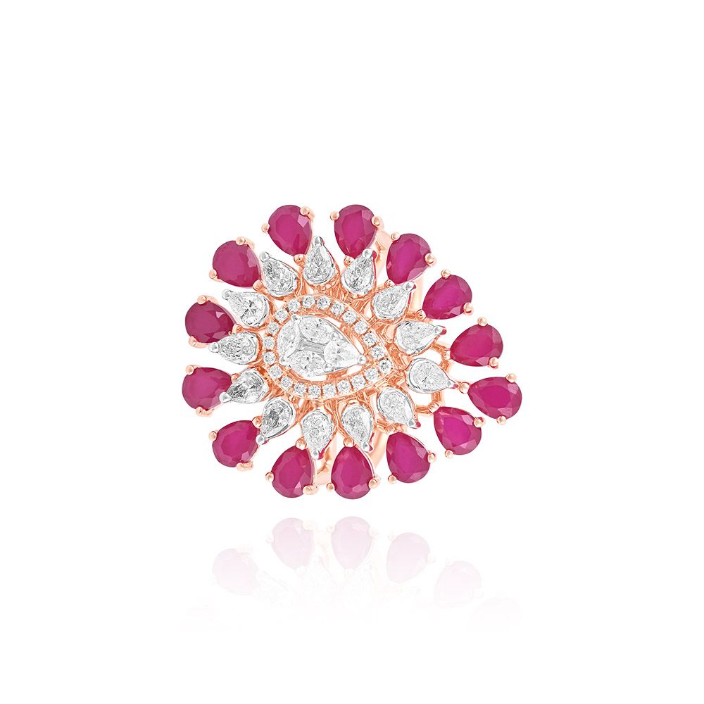  Synthetic Red Rose Gold Womens Ring -Rings-CRG24K05