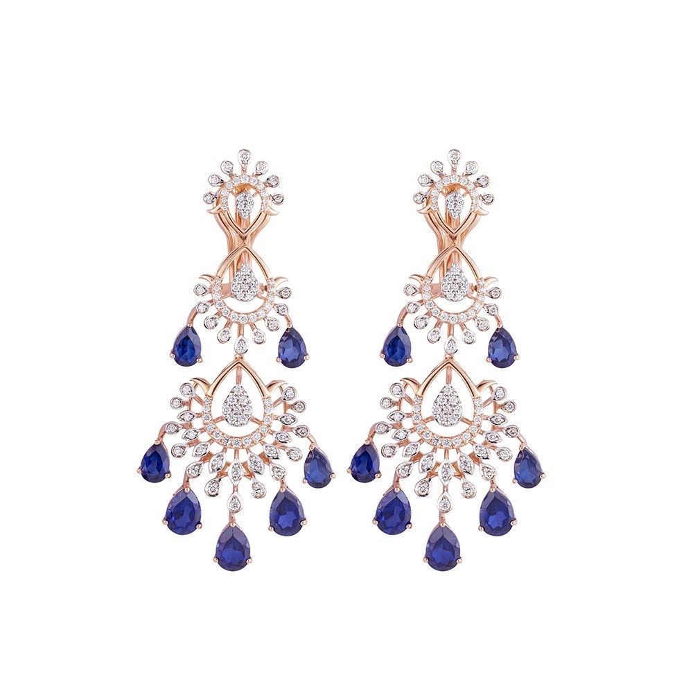 Charming Diamond and Blue Stones Earrings-Earrings-CSE23A06-D328X0B