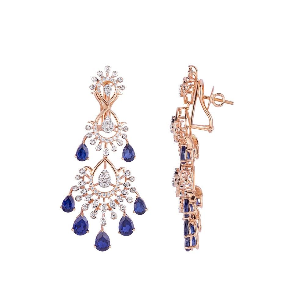 Charming Diamond and Blue Stones Earrings-Earrings-CSE23A06-D328X0B