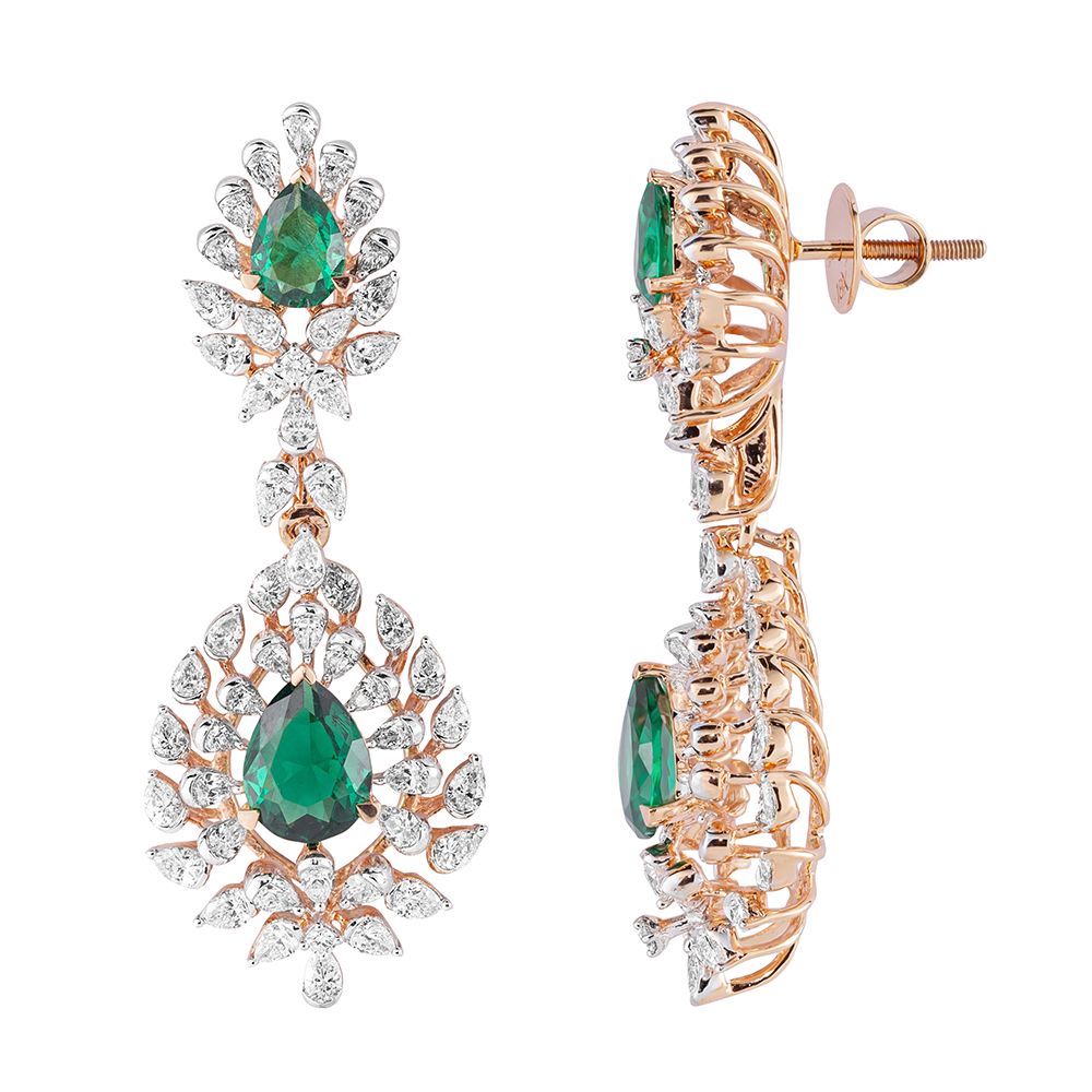 Glittering Diamond and Emerald Earrings-Earrings-CSE23A11-D324X0B