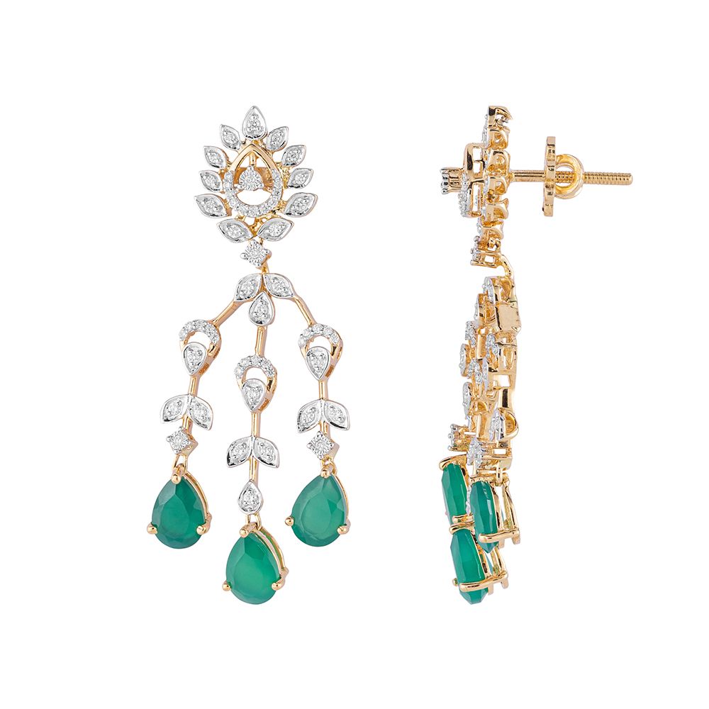 Bright Diamond and Green Gemstone Jewellery Set-Necklace Sets-CNS23A20-D311R0B