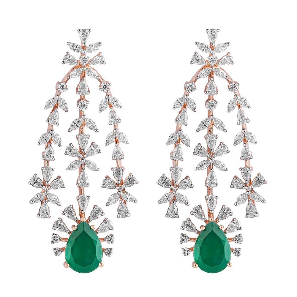 Gleaming Emerald and Diamond Studded Necklace Set-Diamond-CBX23051-D326X0B