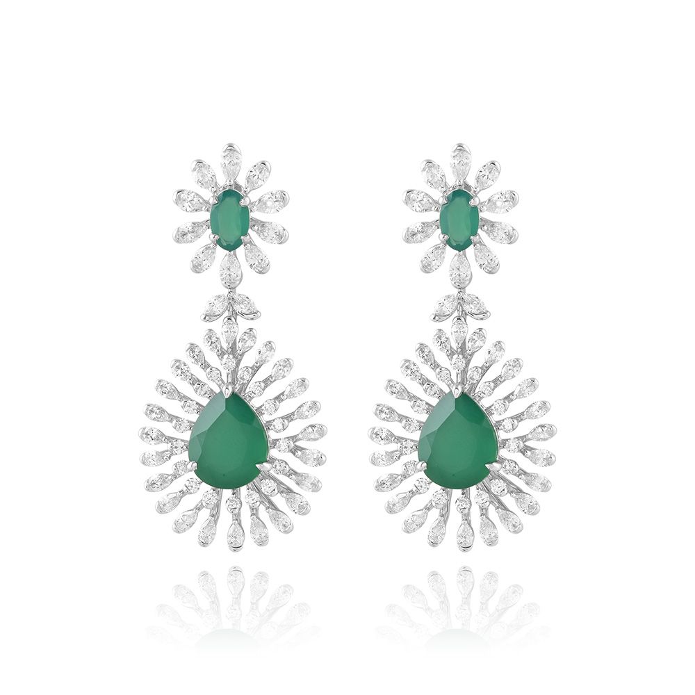 Radiant Diamond and Green Onyx Earrings-Earrings-CSE25A14-D342W3B