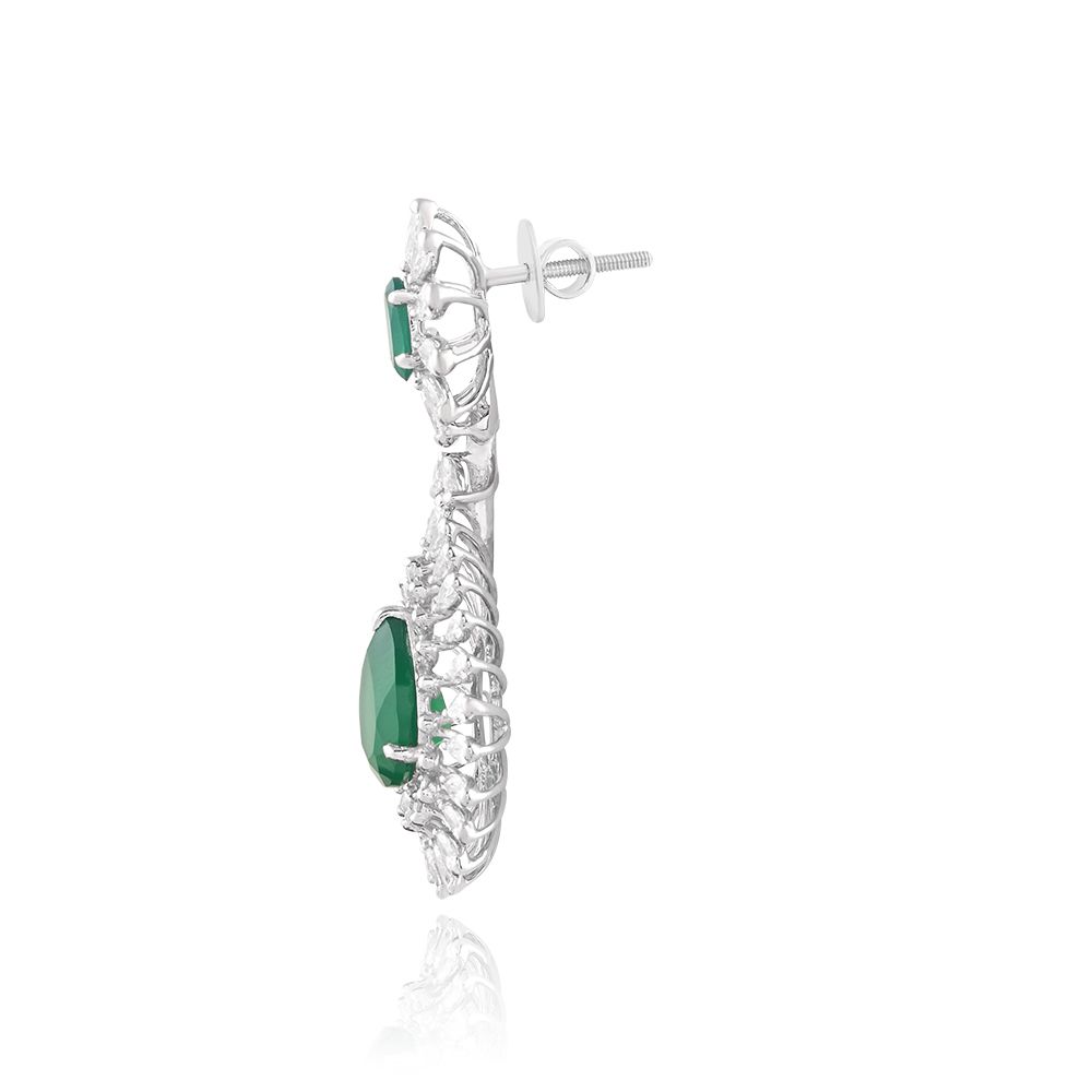 Radiant Diamond and Green Onyx Earrings-Earrings-CSE25A14-D342W3B
