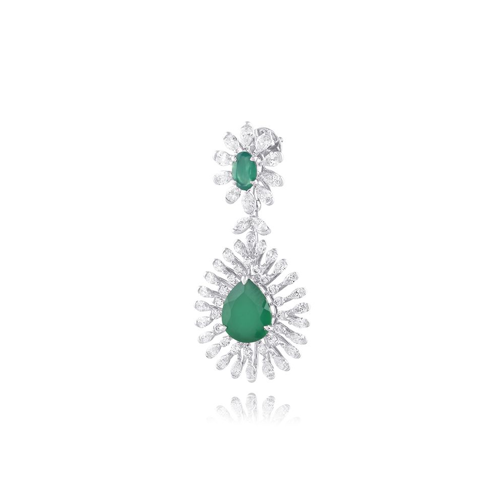 Radiant Diamond and Green Onyx Earrings-Earrings-CSE25A14-D342W3B