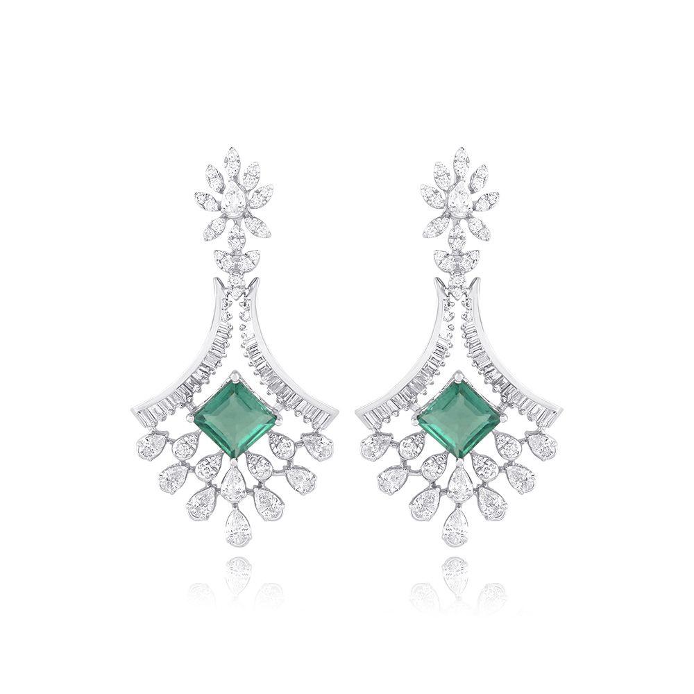 Green Hue Diamond Earrings-Earrings-CSE25A71-D342W3C