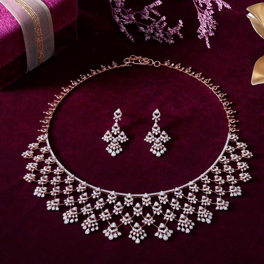 Enticing Rose Gold and Diamond Necklace Set-Necklace Sets-CNS23A02-D300X0B