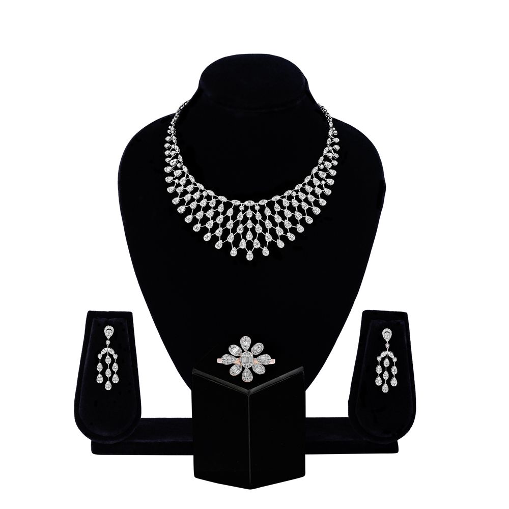 Dazzling  Diamond and White Gold Necklace Set-Diamond-CBX23046-D300W0B
