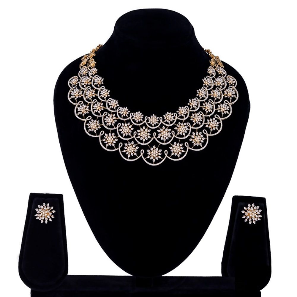 Beautiful Flora Yellow Gold and Diamond Necklace Set-Necklace Sets-CNS23A05-D300R0B