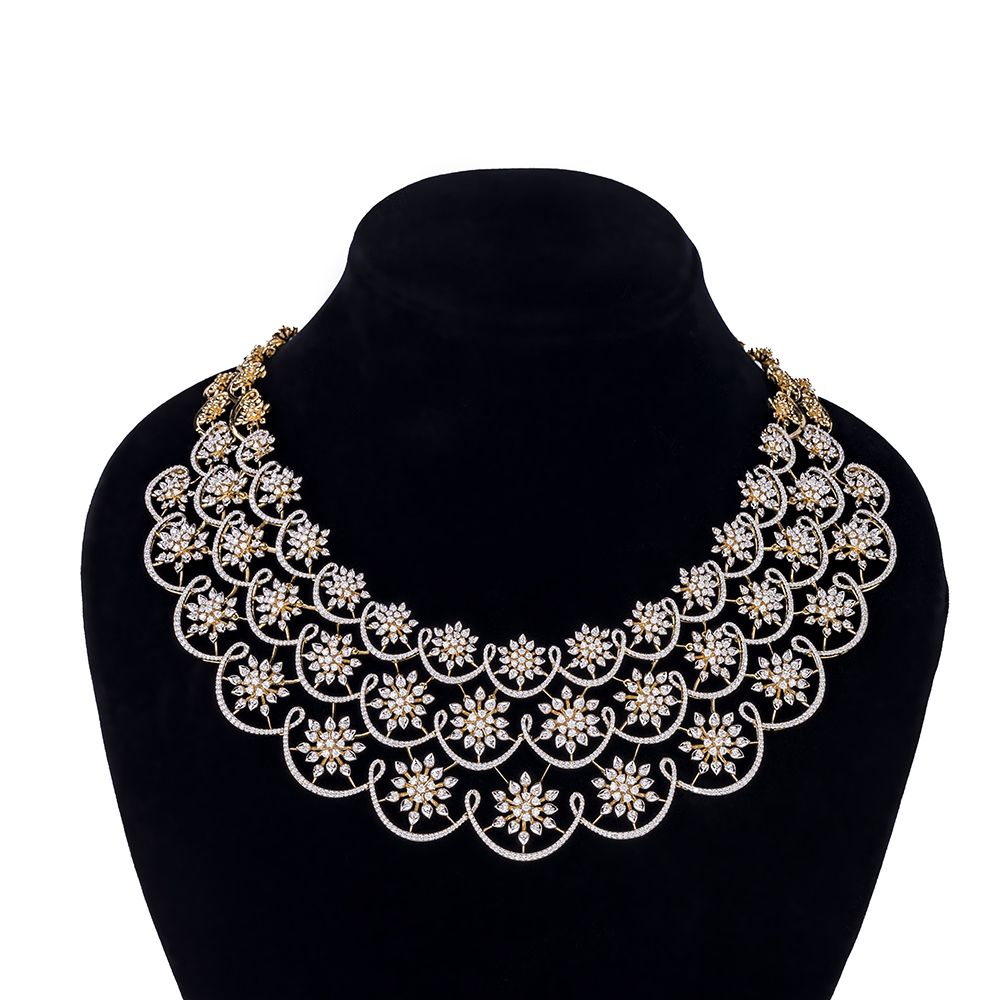 Beautiful Flora Yellow Gold and Diamond Necklace Set-Necklace Sets-CNS23A05-D300R0B