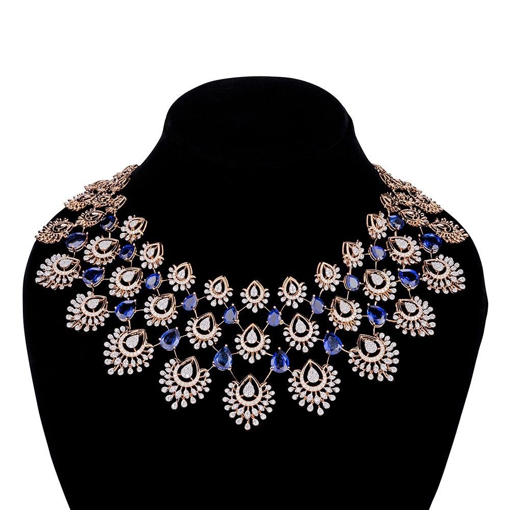 Buy Charming Diamond and Blue Stones Necklace CSN23A06-D328X2B - Main Image