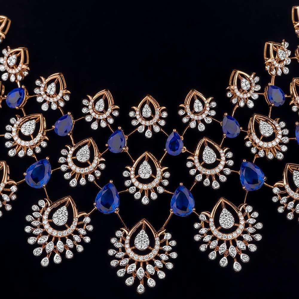 Charming Diamond and Blue Stones Necklace-Necklaces-CSN23A06-D328X2B