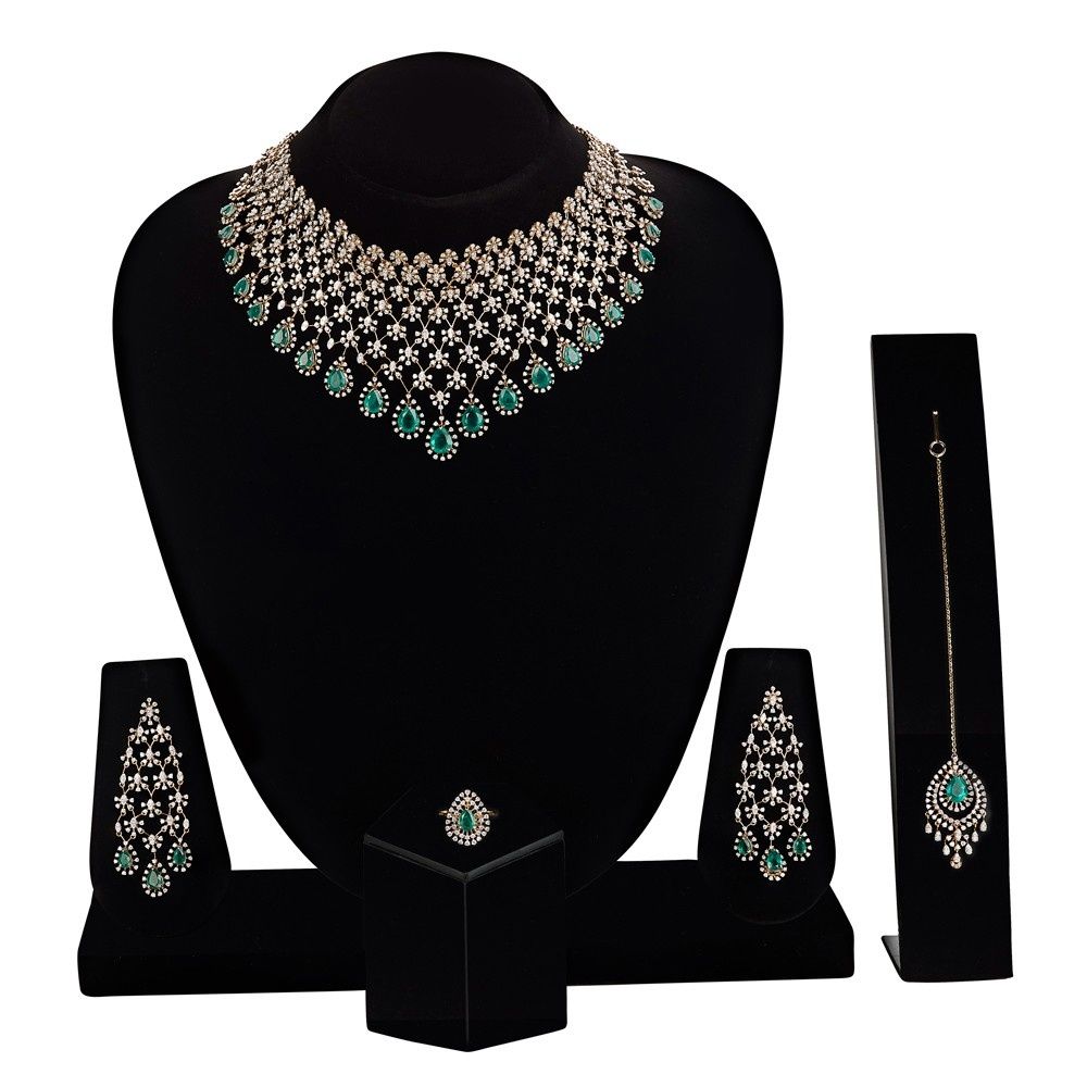 Imperial Diamond and Emerald Necklace Set-Diamond-CBX23041-D326X0B