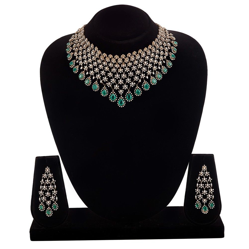 Imperial Diamond and Emerald Necklace Set-Diamond-CBX23041-D326X0B