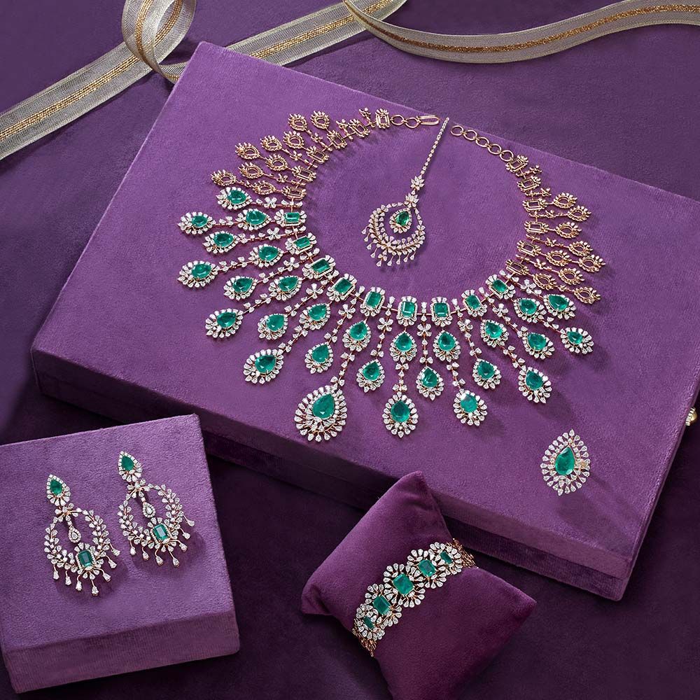 Shinning Diamond Emerald Necklace Set-Necklace Sets-CBX23037-D326X0B