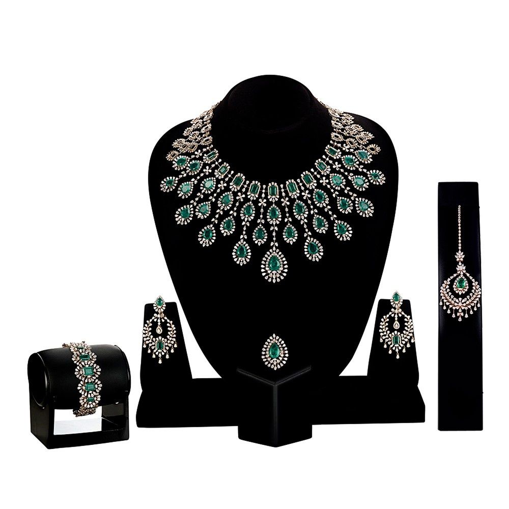 Shinning Diamond Emerald Necklace Set-Necklace Sets-CBX23037-D326X0B