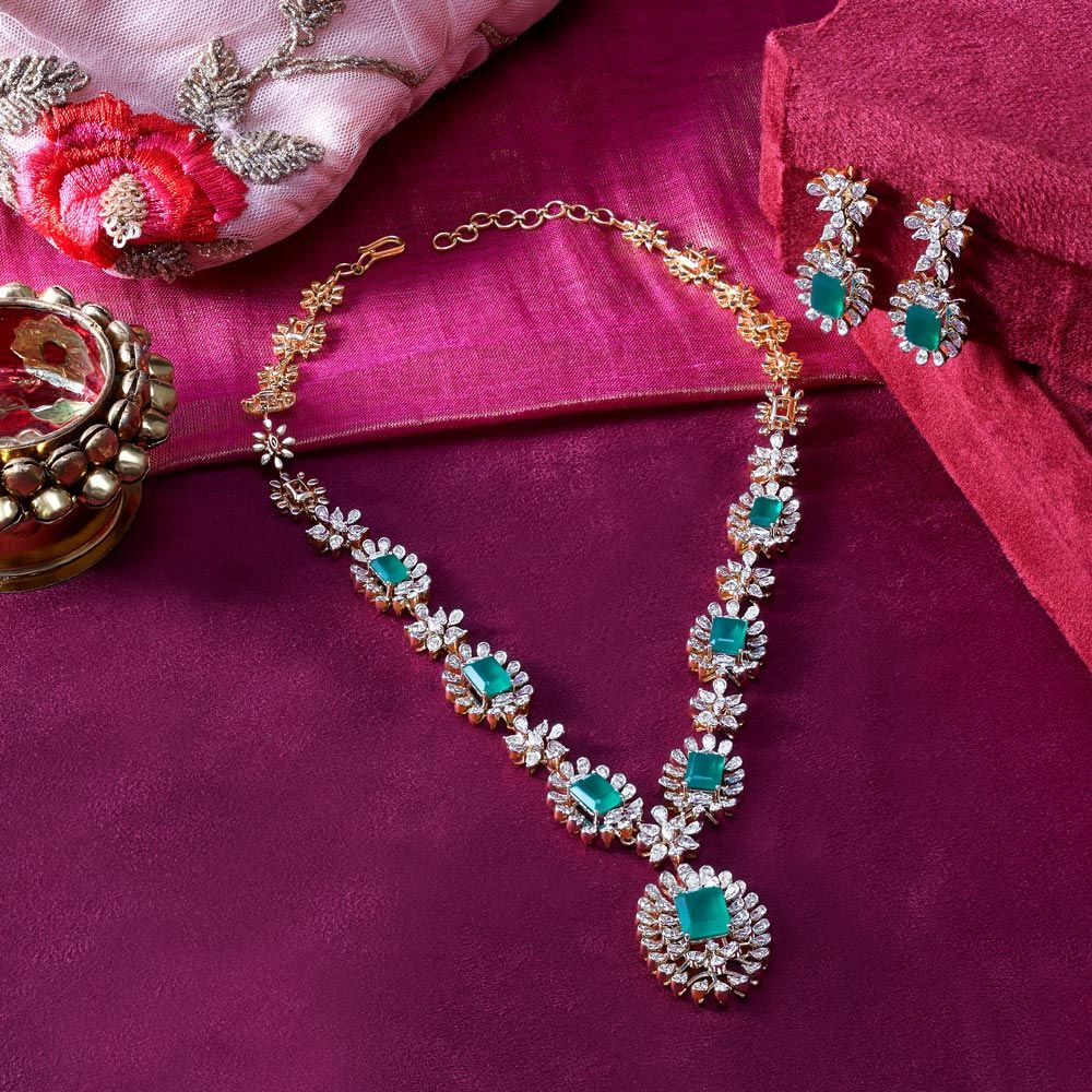 Mesmerising Diamond and Emerald Necklace Set-Necklace Sets-CNS23A14-D324X0B