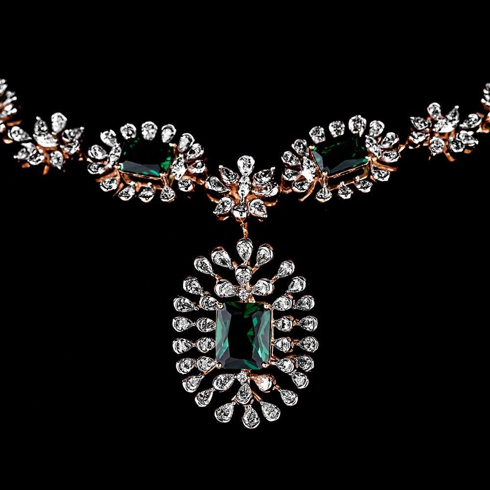 Mesmerising Diamond and Emerald Necklace Set-Necklace Sets-CNS23A14-D324X0B