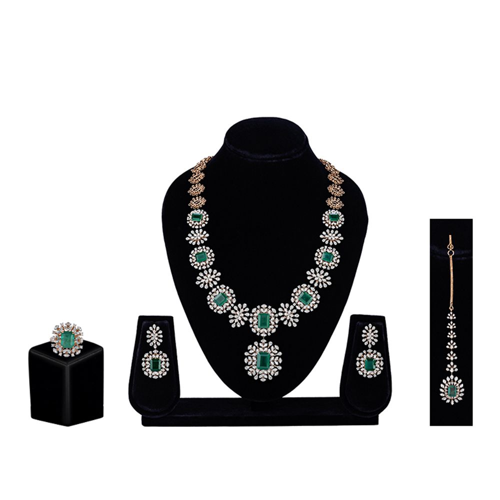 Luminous Diamond and Emerald Necklace Set-Diamond-CBX23042-D326X0B
