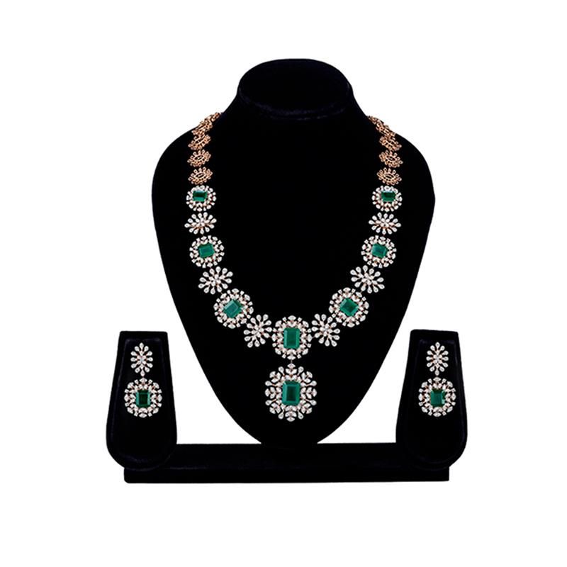 Luminous Diamond and Emerald Necklace Set-Necklace Sets-CNS23A16-D326X0B