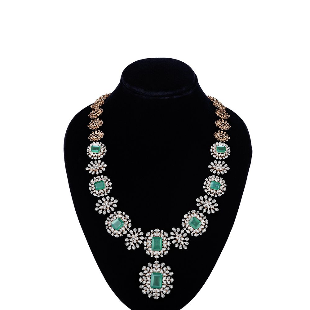 Luminous Diamond and Emerald Necklace Set-Diamond-CBX23042-D326X0B