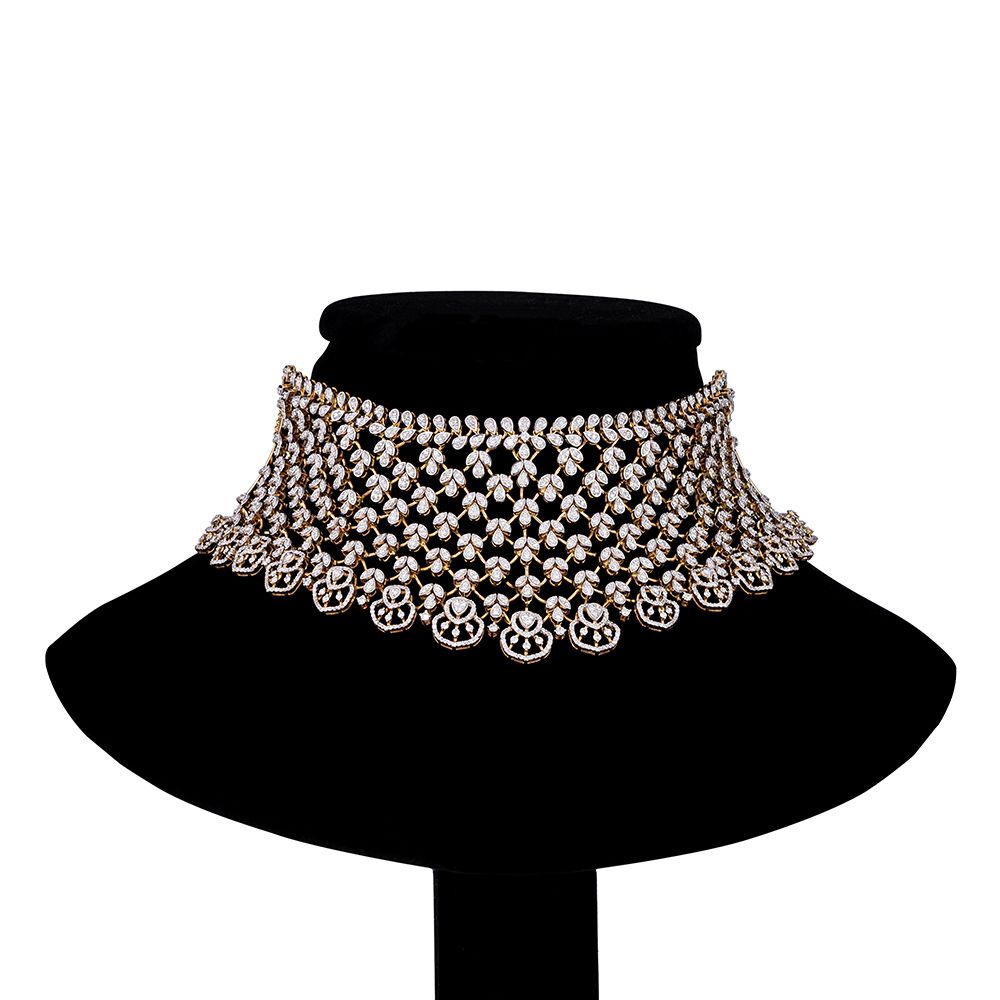 Charismatic Diamond Choker Necklace Set-Necklace Sets-CNS23A25-D300R0B