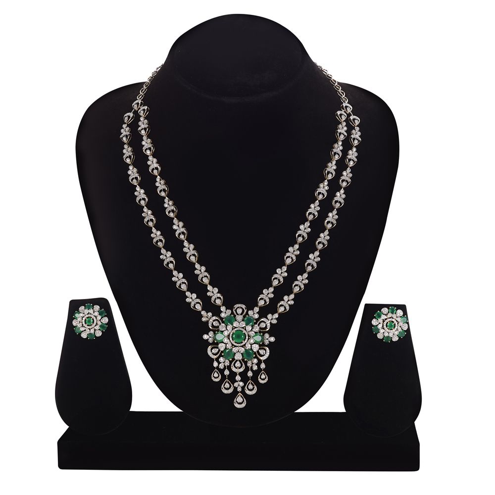 Glamorous Diamond and Emerald Necklace Set-Necklace Sets-CNS23A29-D424X0B