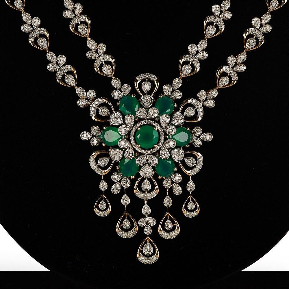 Glamorous Diamond and Emerald Necklace Set-Necklace Sets-CNS23A29-D424X0B