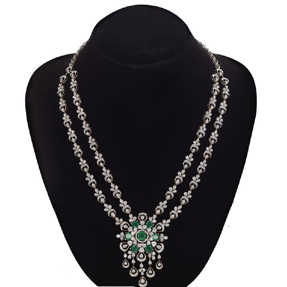 Glamorous Diamond and Emerald Necklace-Necklaces-CSN23A29-D424X2B