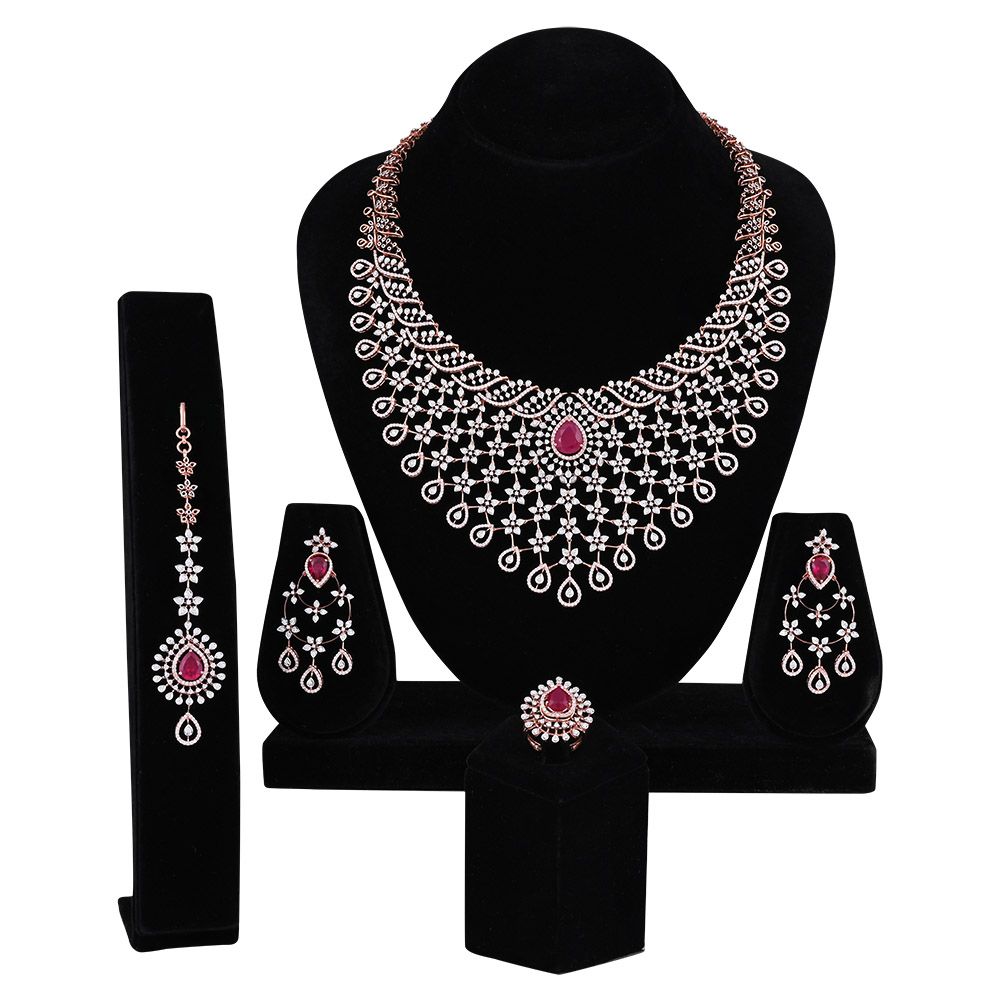 Regal Red Stone Radiance Diamond Jewellery Set-Necklace Sets-CBX24001-D310X0B